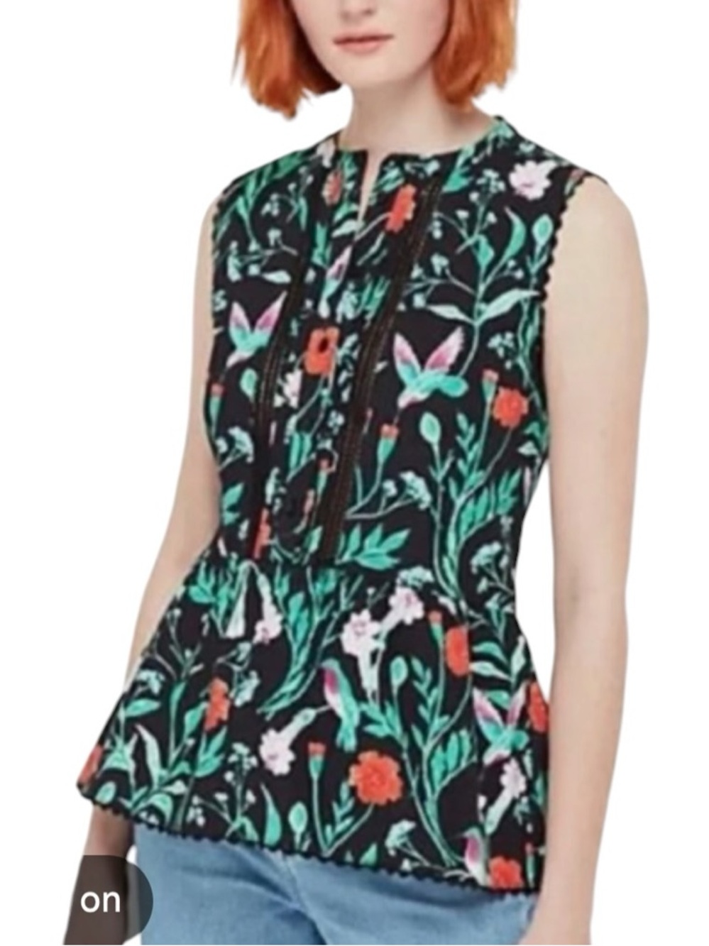 Kate spade Black Floral Peplum Camisole with Hummingbird floral Print